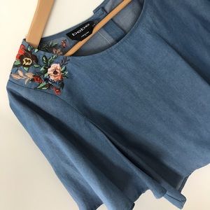 bebe Denim Floral Stitch Crop Top